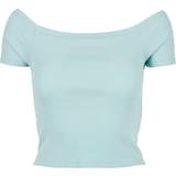 Dam - Off-Shoulder T-shirts & Linnen Urban Classics Ladies Off Shoulder Rib Tee - Sea Blue