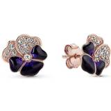 Pandora Pansy Flower Stud Earrings - Rose Gold/Purple/Transparent