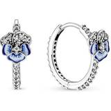 Pandora Pansy Flower Hoop Earrings - Silver/Black/Blue/Transparent
