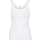Dam - U-ringning Linnen Pieces Kitte Ribbed Cotton Top - Bright White