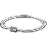Pandora Moments Double Wrap Barrel Clasp Snake Chain Two Way Bracelet - Silver/Transparent