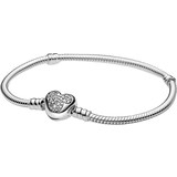 Pandora Disney Moments Mickey Mouse Heart Clasp Snake Chain Bracelet - Silver/Transparent