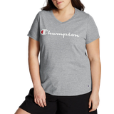 Champion Script Logo V-Neck Tee Plus Size - Oxford Grey Heather