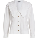 Volanger Blusar Ganni Poplin V-Neck Shirt - Bright White