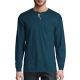 Hanes Beefy-T Henley Long-Sleeve T-shirt - Petro Teal