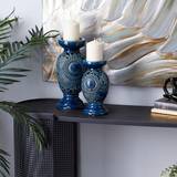 Konstharts Ljusstakar Willow Row Litton Lane Blue Ceramic (Set of 2) Ljusstake