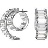 Swarovski Matrix Baguette Cut Hoop Earrings - Silver/Transparent