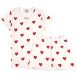 Korta ärmar Nattplagg Petit Bateau Girl's Heart Patterned Cotton Short Pyjamas - Marshmallow White/Terkuit Red (A00OC01140)
