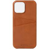 Krusell Orange Mobiltillbehör Krusell Leather CardCover iPhone 13 Cognac