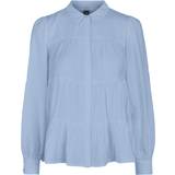 Y.A.S Dam Skjortor Y.A.S Women's stand-up collar shirt with ruffles, Blue