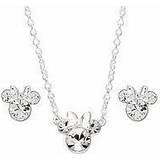 Disney Örhängen Disney Minnie Mouse Plated Brass And Clear Crystal Necklace And Stud Earring Set