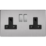 Varilight Eluttag Varilight XDS5BS Screwless Brushed Steel 2 Gang Double 13A Switched Plug Socket