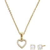 Michael Kors Pavé Heart Necklace and Stud Earrings Set - Gold/Transparent