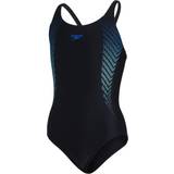 Badkläder Speedo Girl's Tech Placement Digital Muscleback Swimsuit - Black/Blue Flame/Light Adriatic