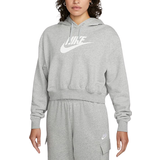 26 - Dam Tröjor Nike Sportswear Club Fleece Oversized Crop Graphic Hoodie Women's - Dark Grey Heather/White