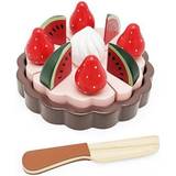 Magni Matleksaker Magni Träleksak chokladtårta med vattenmelon och jordgubbar