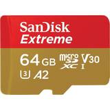 SanDisk 64 GB Minneskort & USB-minnen SanDisk Extreme MicroSDXC Class10 UHS-I U3 V30 A2 170 / 80MB/s 64GB