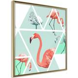 Trä Posters Arkiio Affisch Geometric Flamingos Square [Poster] 20x20 Poster