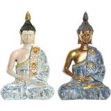 Dkd Home Decor Blå Gyllene Buddha Vit Harts (9,5 x 6,5 x 16 cm) (2 antal) Prydnadsfigur
