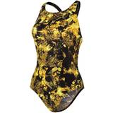 Speedo Allover Powerback Swimsuit - Black/Fluo Yellow/Mango