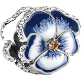 Blåa Berlocker & Hängen Pandora Pansy Flower Charm - Silver/Blue/White/Orange/Transparent