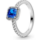 Blå Smycken Pandora Square Sparkle Halo Ring - Silver/Blue/Transparent