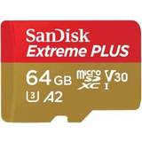 Minneskort & USB-minnen SanDisk Extreme PLUS microSDXC Class 10 UHS-I U3 V30 A2 200/90MB/s 64GB +SD Adapter