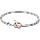 Pandora Armband på rea Pandora Moments Two Tone Logo T Bar Snake Chain Bracelet - Silver/Rose Gold