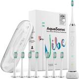 AquaSonic VIBE-serien Ultra Whitening elektrisk tandborste – 8 DuPont borsthuvuden och resefodral ingår – Sonic 40 000 VPM-motor och trådlös laddning – 4 lägen w Smart Timer – optisk vit