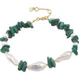 Grön Armband Hultquist Ellie Bracelet - Gold/Green/Pearls