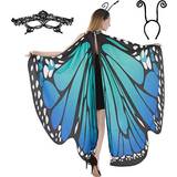 Lila Tillbehör Spooktacular Creations Butterfly Wing Cape Shawl with Lace Mask and Black Velvet Antenna Headband Adult Women Halloween Costume Accessory