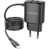 Batterier & Laddbart Dudao 2x USB väggladdare med inbyggd 12W Lightning-kabel Svart (A2ProL svart)
