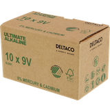 Deltaco Alkaliska Batterier & Laddbart Deltaco Ultimate Alkaline 9V-batteri, Svanenmärkt, 10-pack (Bulk)