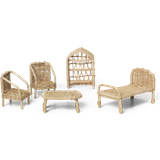 Ferm Living Dockor & Dockhus Ferm Living Rattan Dollhouse Furniture Set of 5 Natural