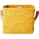 Rice Barnrum Rice Small Square Raffia Basket with Leather Handles Yellow