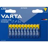 AAA (LR03) - Batterier Batterier & Laddbart Varta Longlife Power AAA (LR03) är ett alkaliskt batteri i 20-pack