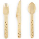 Party Deco Wooden cutlery Stars, gold, 16 cm, 18 pcs. Universal