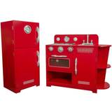 Teamson Kids Childrens Large Wooden Play Kitchen Red Toy Cooker 2 Piece TD-11779C Red