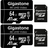Micro sd kort 64gb Gigastone Micro SD-kort 64 GB 2-pack, 4K UHD video, övervakningskamera actionkamera drönare professionell, 90 MB/s Micro SDXC UHS-I A1 klass 10