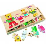 Bino Pussel Bino omklädningspussel, björnfamilj, leksak för barn från 3 år, barnleksak (träleksak med 72 delar, kreaitvt björnklädesspel, levereras i högkvalitativ trälåda) flerfärgad
