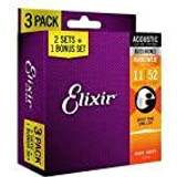 Elixir strängar acoustic Elixir 16538 Acoustic 80/20 Bronze NANOWEB 011-052 3-pack