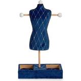Blåa Smyckesförvaring Gift Decor Rhombus Wood Velvet Jewellery Box - Blue