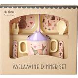 Lila Barnserviser Rice Melamine Baby Dinner Set Giftbox Animal Lavender Print