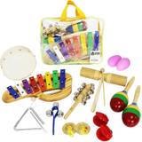 Trumset barn A-Star 13 delar barnslagverksset med förvaringsväska, pedagogiskt träplast metall musikinstrument för barn