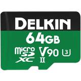 64 GB - V90 Minneskort Delkin MicroSDXC Class 10 UHS-II U3 V90 300/250MB/s 64GB +SD Adapter