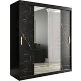 Svarta Garderober MARMUL Garderob med Speglar Kant 180 Marmormönster