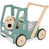 Gåvagn trä leksaker Pinolino Trä Lära-gå-vagn 'Kipplaster Fred' med bromssystem, gummerade trähjul och lutande tråg, grön och färgglada målade