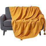 Homescapes Filtar Homescapes Cotton Rajput Ribbed Mustard Throw Blankets Yellow