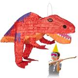 Röda Piñatas Relaxdays 10028078 Dinopinata, för upphängning, barn, flickor och pojkar, födelsedag, för fyllning, papper, pinata dinosaurie, röd