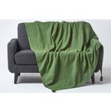 Homescapes Filtar Homescapes Cotton Rajput Ribbed Dark Olive Throw, 225 Blankets Green